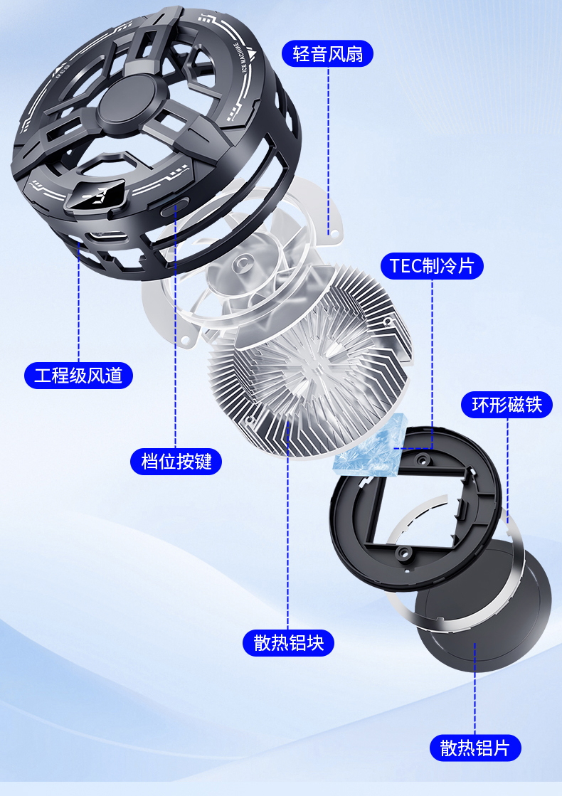 S38结冰手机散热器磁吸背夹半导体制冷安卓静音三档调节数显详情4