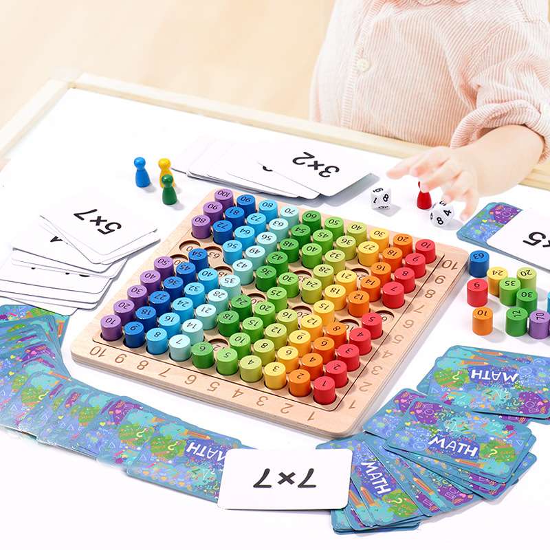 Cross-border children's wooden three-in-one 99 multiplication table board, number board, early education primary school students' math intelligence teaching toy details Picture