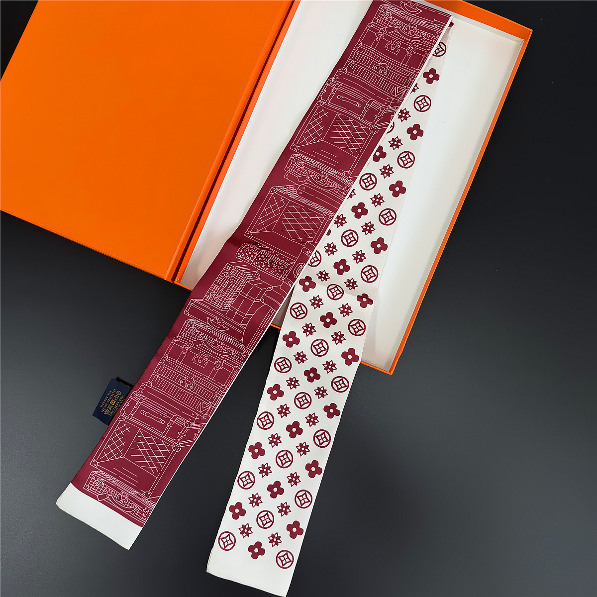 Professional daily geometric space line silk scarf for women 120*8cm hair band binding bag decoration hair tie wrist strap Specification image