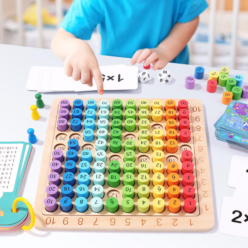 Cross-border children's wooden three-in-one 99 multiplication table board, number board, early education primary school students' math intelligence teaching toy Specification image