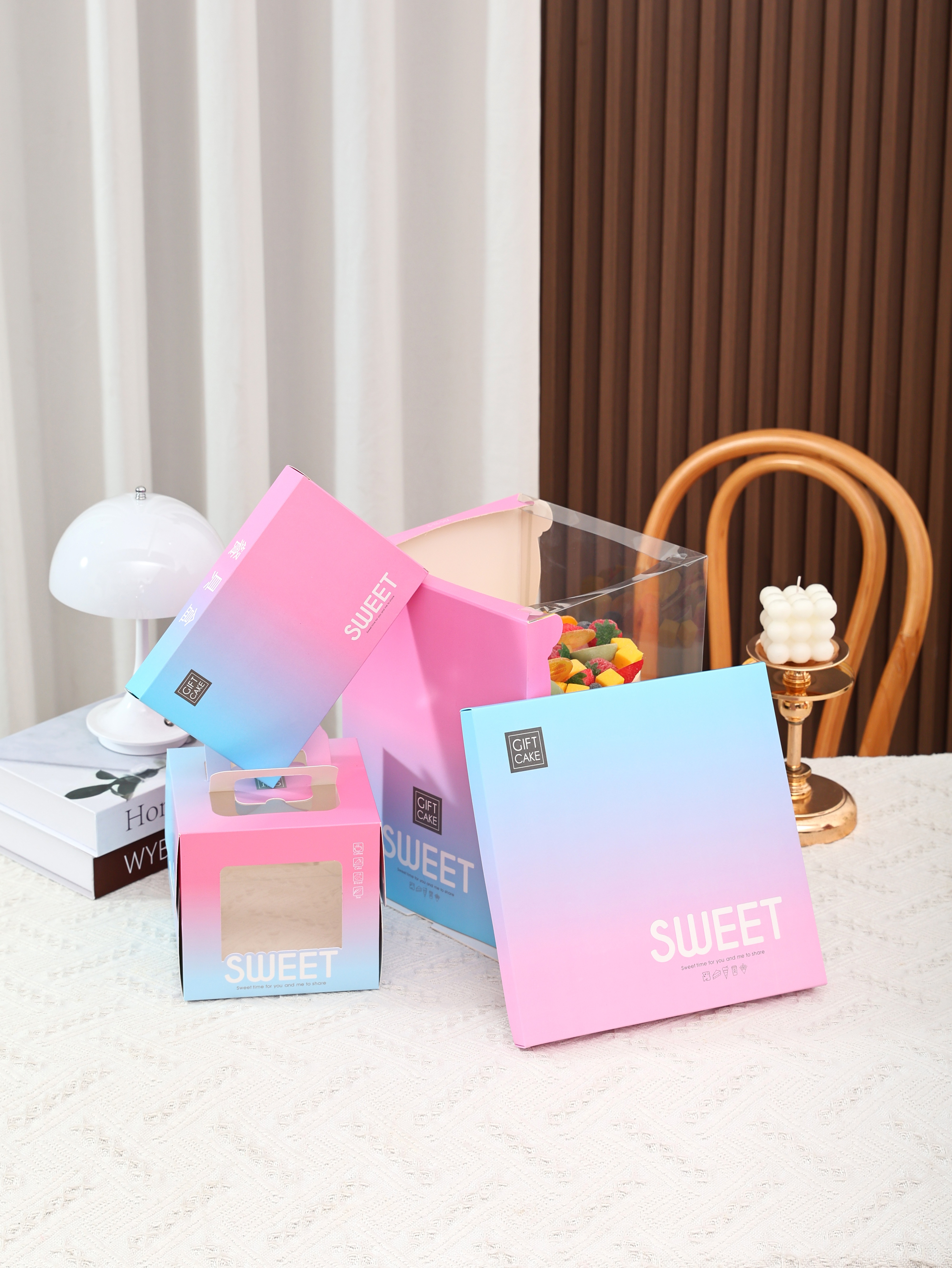 Semi-transparent birthday cake box packaging box, 6 inches, 8 inches, 10 inches, 12 inches, single or double layer with height, 6 inches and 8 inches square Item Picture