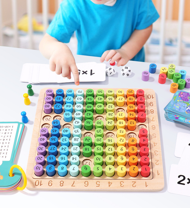 Cross-border children's wooden three-in-one 99 multiplication table board, number board, early education primary school students' math intelligence teaching toy detail image 5