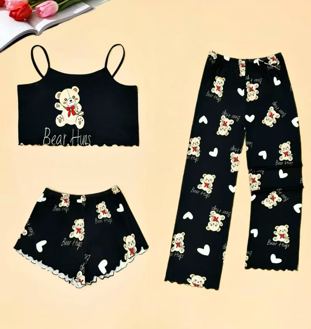 Red butterfly pattern fashionable casual set for women, loose Korean-style sun protection hat, leftover stock, halter top, shorts and long pants Application Scenario