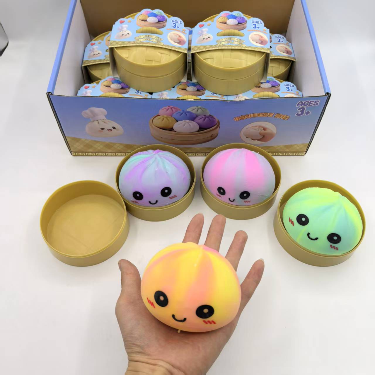 Two-color expression large steamed bun cage, creative and cute expression simulation steamed buns factory direct sales Specification image