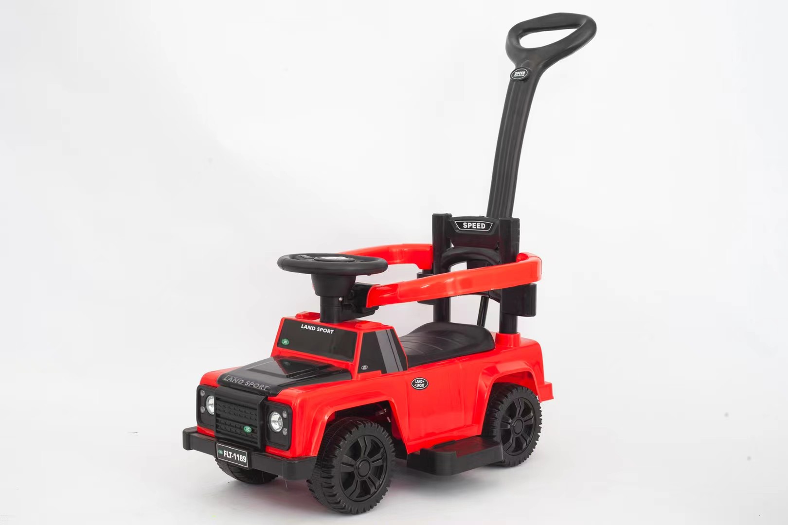 Cool fun with cute kids! A children's stroller with music, featuring push handles, guardrails and foot pedals. The steering wheel can be turned 25 degrees. It's safe and fun! Children's twisty car, four-wheel roller coaster with toy crabs details Picture