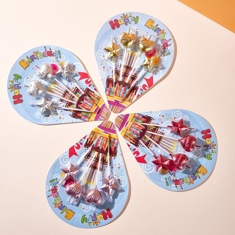 星星爱心蜡蛋糕装饰用品烘焙创意浪漫无泪镀金生日蜡烛