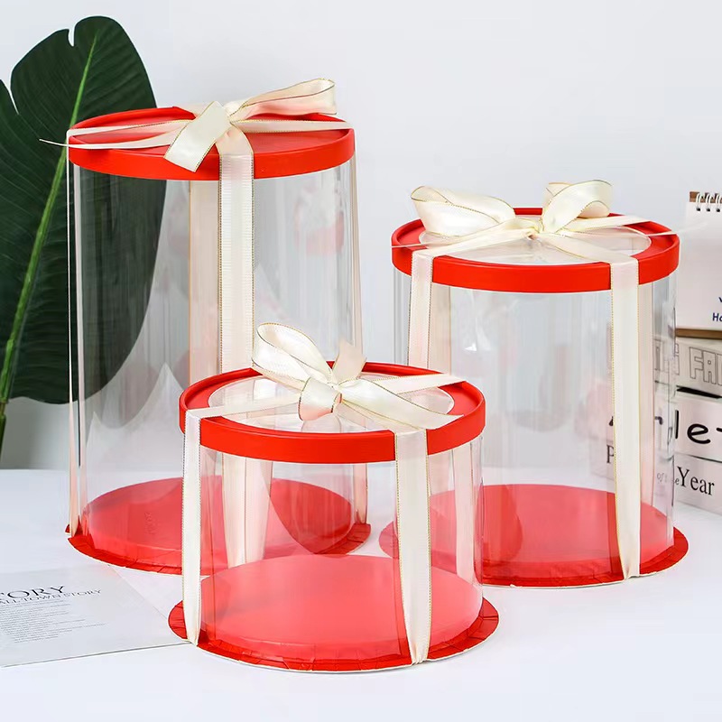 The popular transparent birthday cake box packaging box is 4 inches, 5 inches, 6 inches, 8 inches and 10 inches high. It is a snack packaging cake box