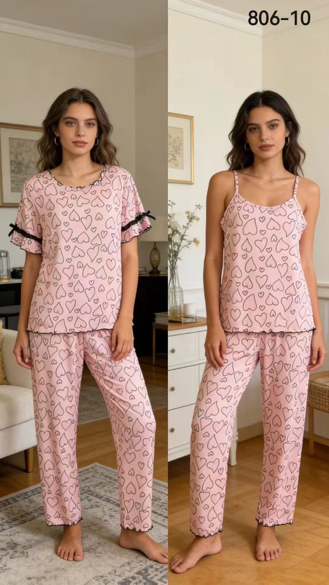Heart-shaped pattern women's home wear set, short-sleeved and halter loose Korean-style sun protection and shading clothing details Picture