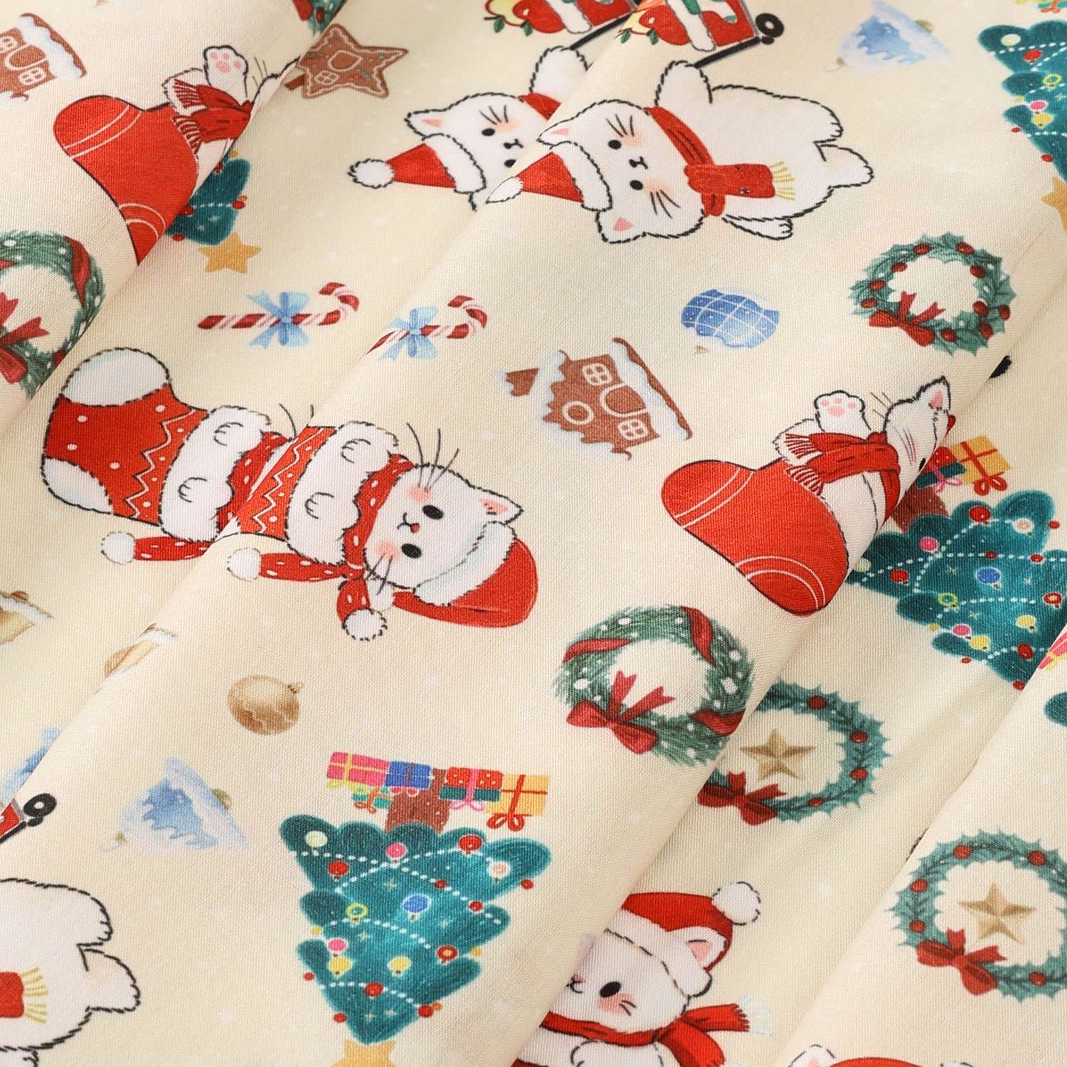 Christmas printed fabric cartoon handcrafted Christmas scene decoration background children's clothing Christmas Specification image