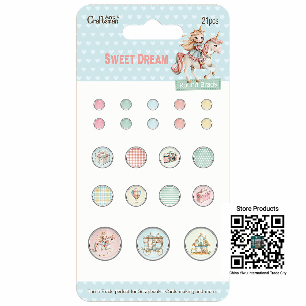 Sweet Dream Unicorn Round Brads, Vintage Pastel Metal Paper Fasteners for Scrapbooking, Card Making & DIY Craft Decoration full figure