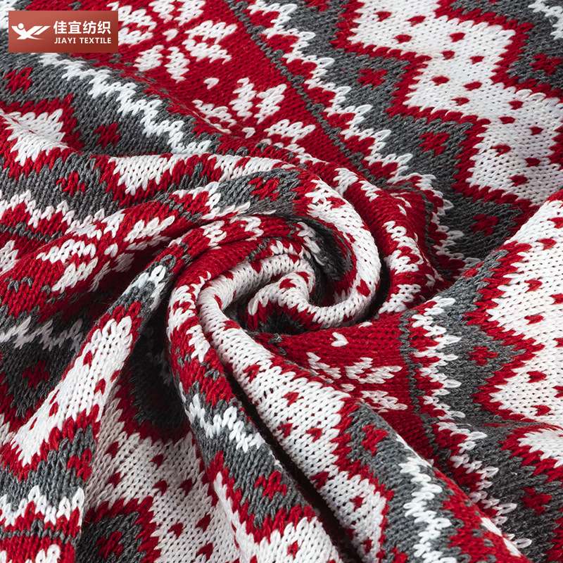Jacquard polyester wool fabric, Christmas yarn-dyed fabric, knitted fabric in stock Specification image