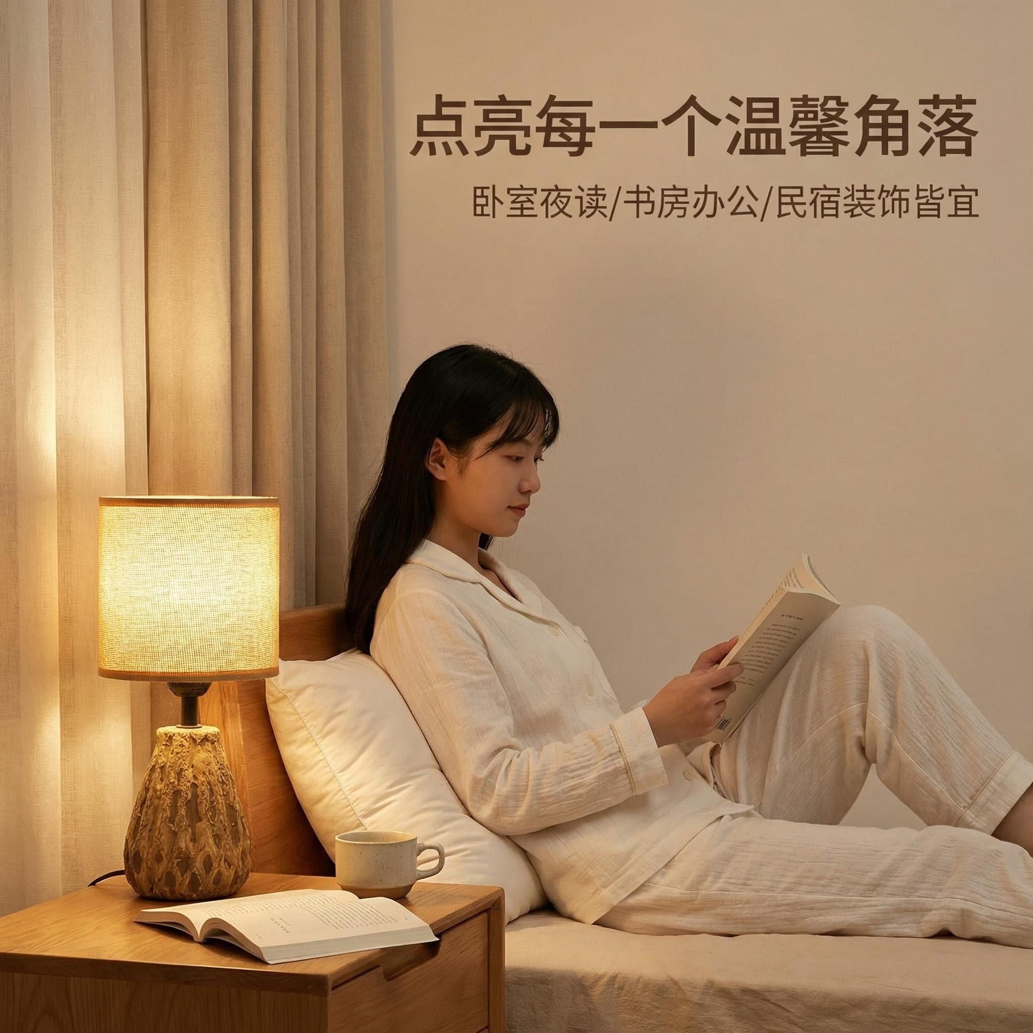 2026 Jilian New Texture Art Ceramic Table Lamp, textured base, fabric lampshade Specification image