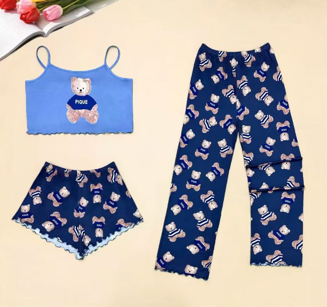 Red butterfly pattern fashionable casual set for women, loose Korean-style sun protection hat, leftover stock, halter top, shorts and long pants