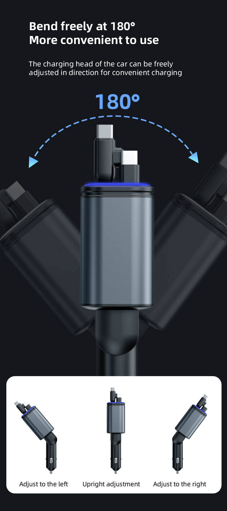 新品车载蓝牙播放器充电器带拉伸缩线一拖五车充闪充手机充电头详情9