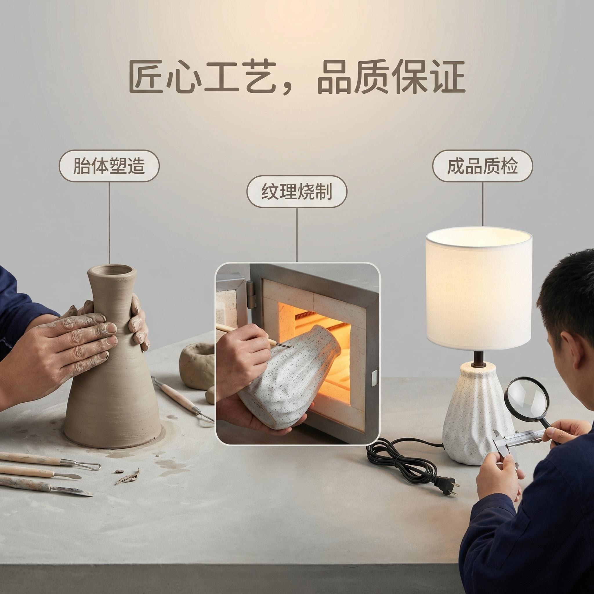 2026 Jilian New Texture Art Ceramic Table Lamp, textured base, fabric lampshade details Picture