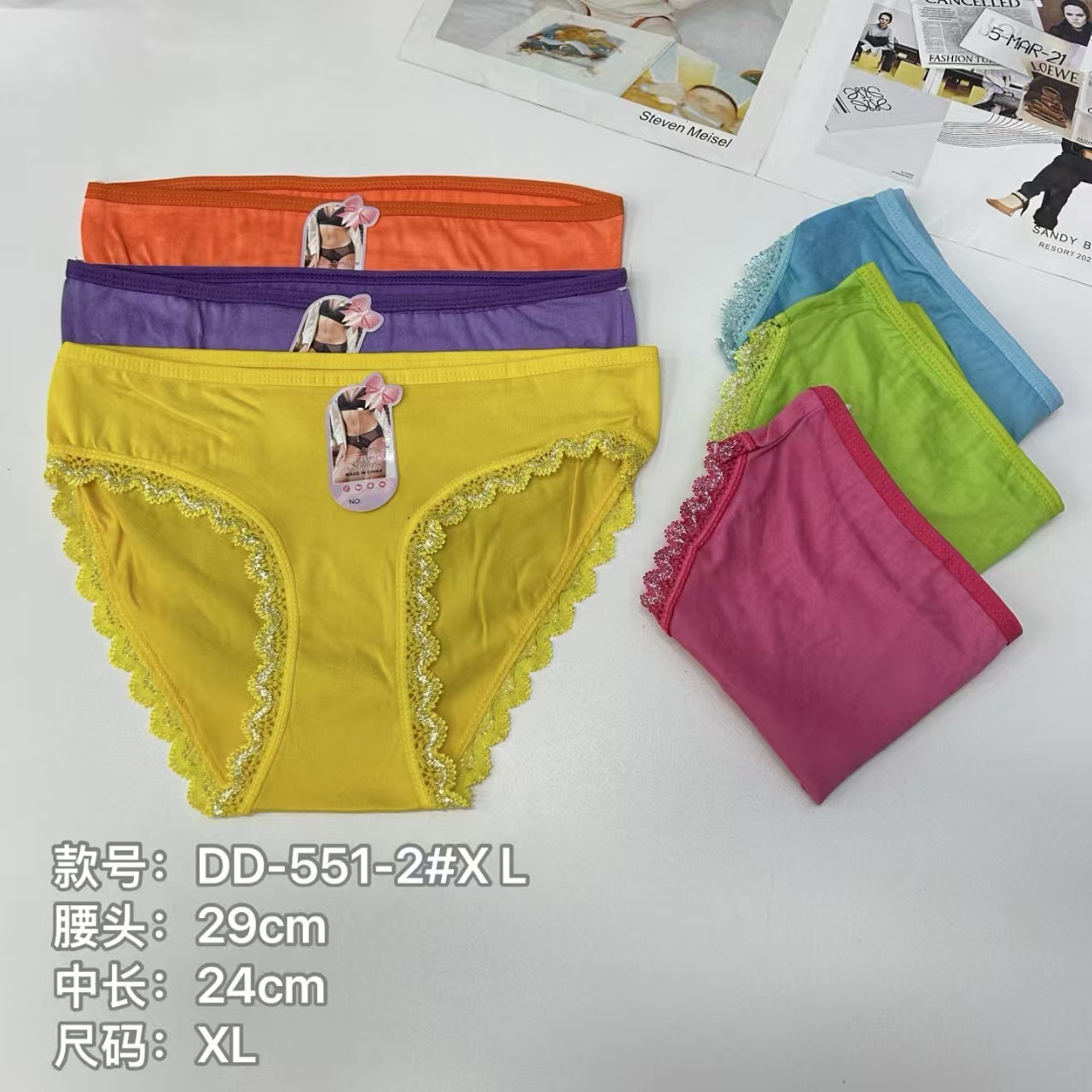 DD-551-2 #XL Export Underwear, Women's underwear, Milk Silk Print lace edge Women's underwear, Sexy solid color Women's underwear, Women's triangle underwear, underwear QNI full figure