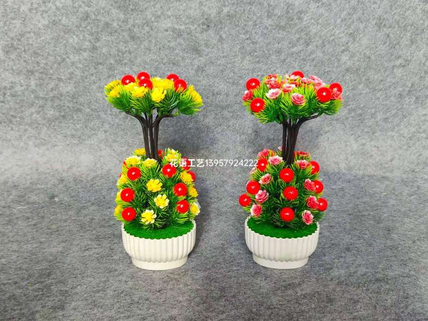 Artificial flower potted plants, living room desktop decoration ornaments, artificial small trees, artificial flowers, symbolizing wealth, green plant bonsai Specification image