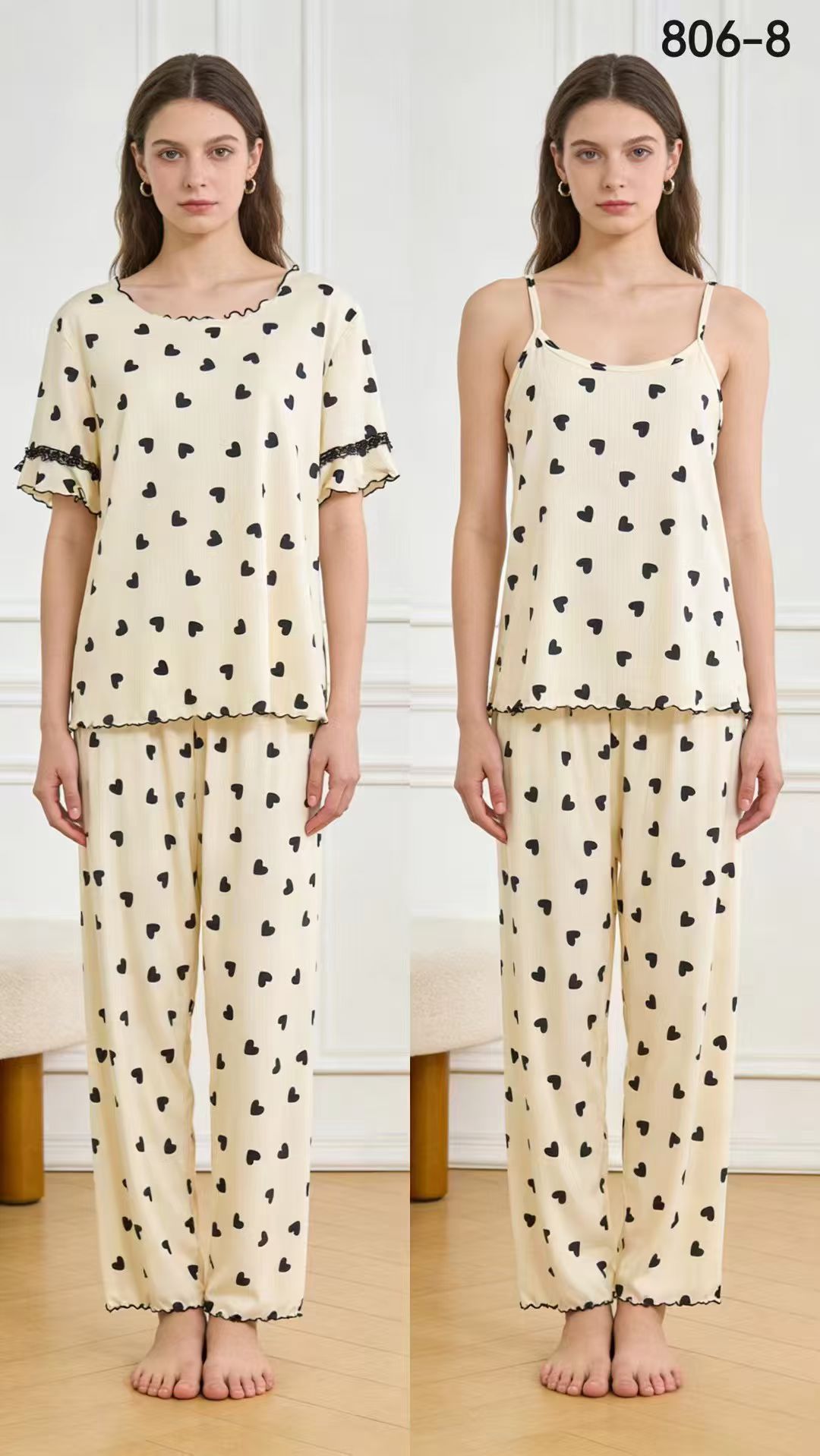 Heart-shaped pattern women's home wear set, short-sleeved and halter loose Korean-style sun protection and shading clothing Application Scenario