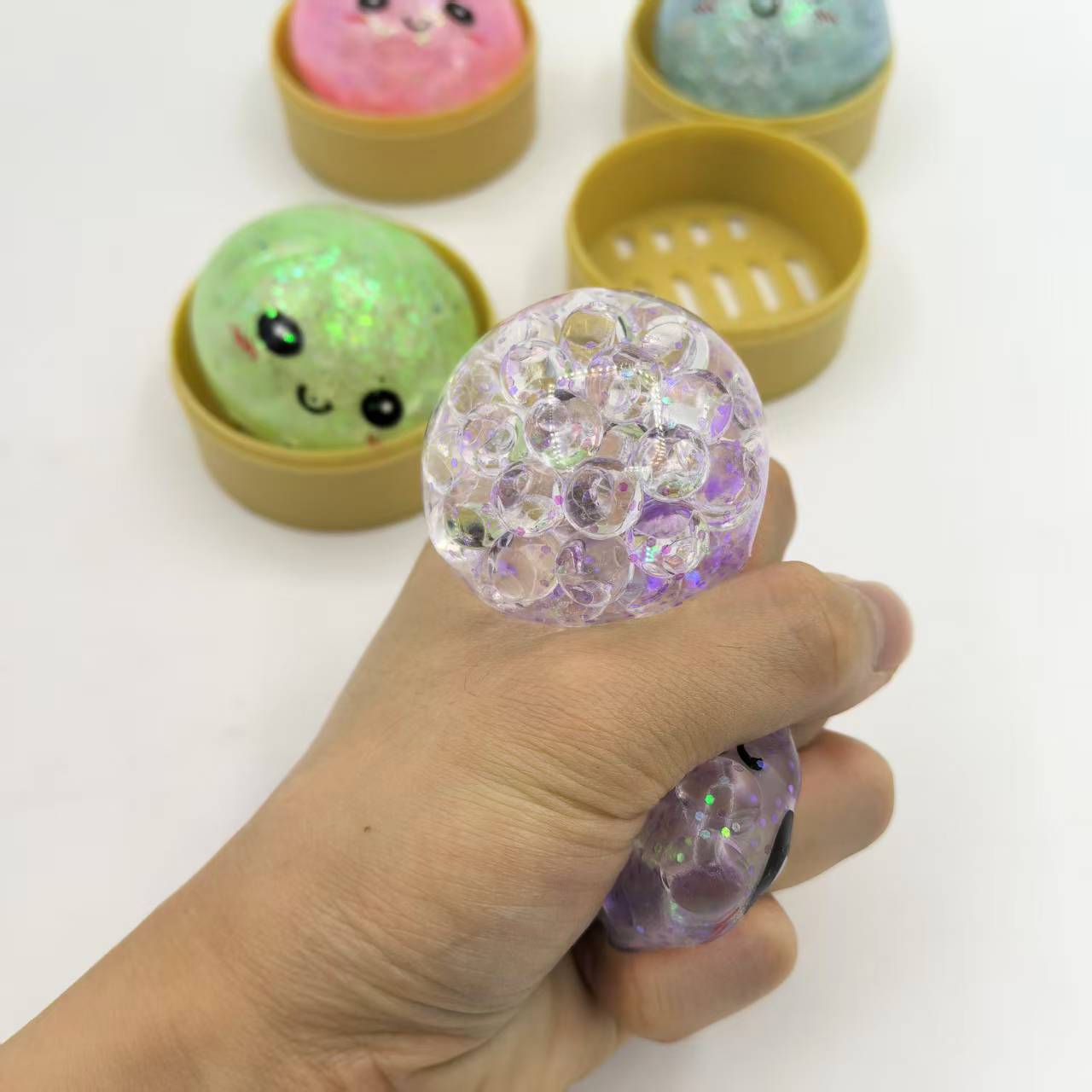 金片珠子小包子笼 创意可爱表情仿真包子 厂家直销白底实物图