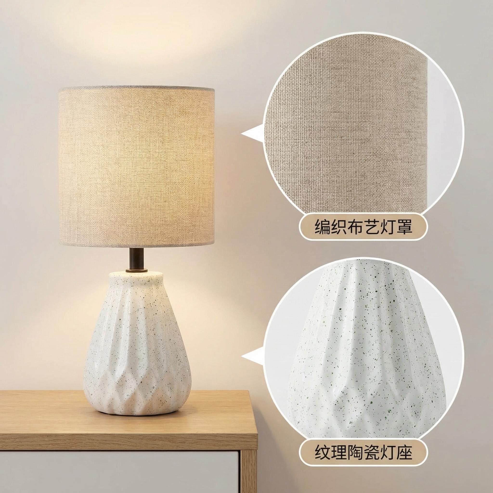2026 Jilian New Texture Art Ceramic Table Lamp, textured base, fabric lampshade Application Scenario