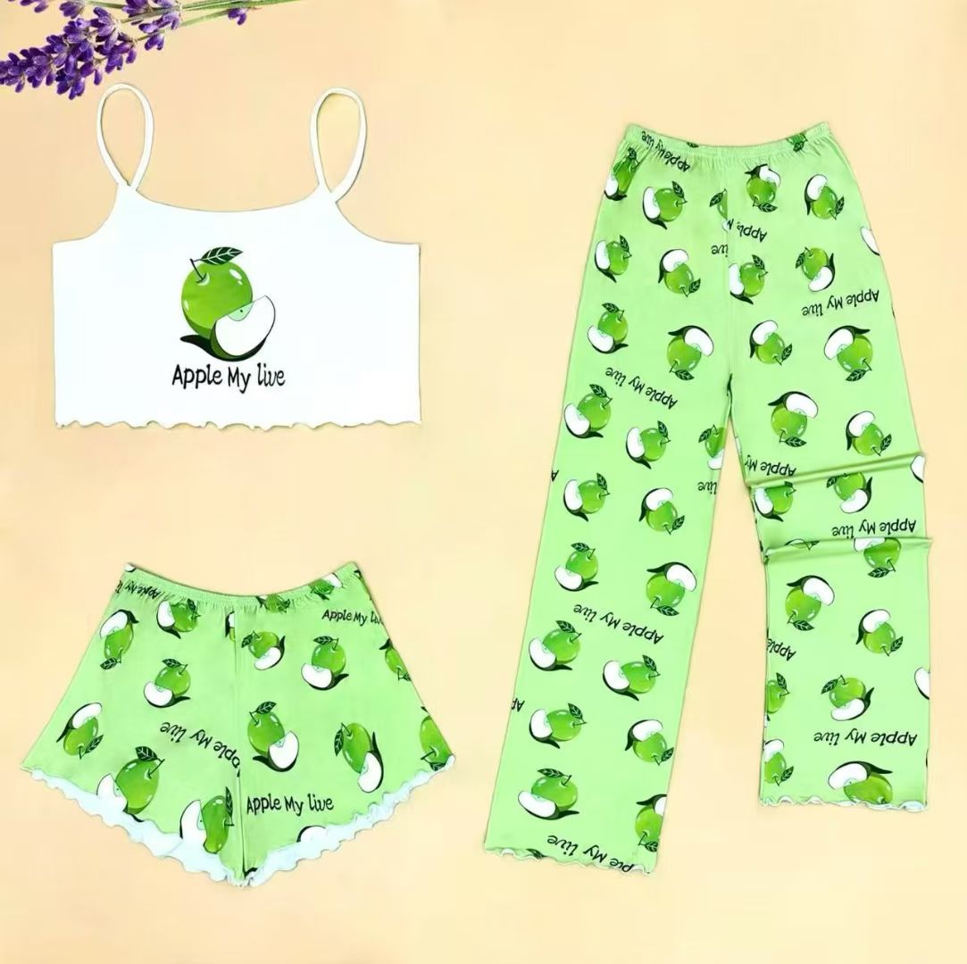 Red butterfly pattern fashionable casual set for women, loose Korean-style sun protection hat, leftover stock, halter top, shorts and long pants details Picture