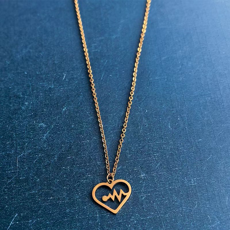 Cross-border foreign trade titanium steel stainless steel DIY jewelry accessories, heart-shaped electrocardiogram pendants, hollowed-out necklaces, bracelets and pendants detail image 6