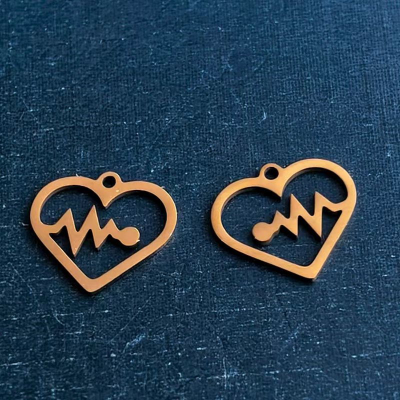 Cross-border foreign trade titanium steel stainless steel DIY jewelry accessories, heart-shaped electrocardiogram pendants, hollowed-out necklaces, bracelets and pendants details Picture