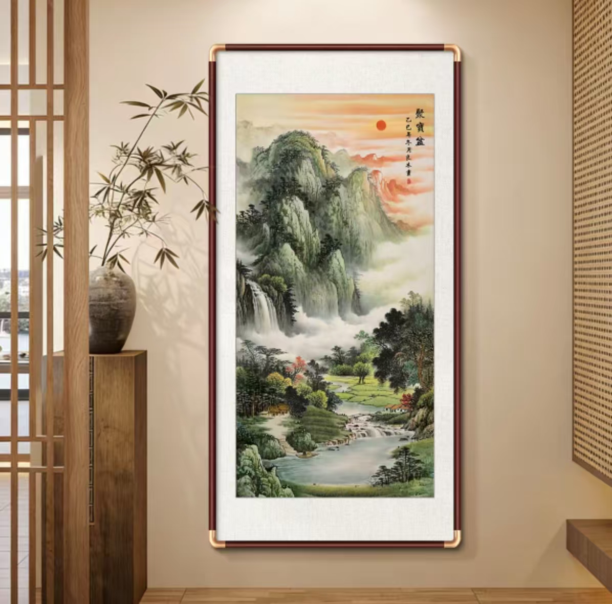 国潮手绘油画竖版入户玄关走廊挂画油画