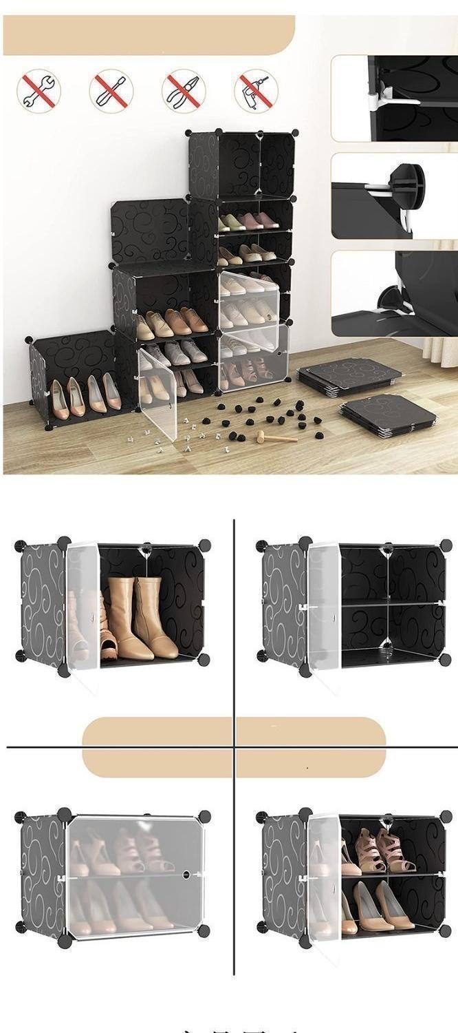 Simple shoe cabinet storage rack with door, easy to assemble, stackable, detachable, expandable, DIY shoe rack, diaphragm storage rack detail image 7