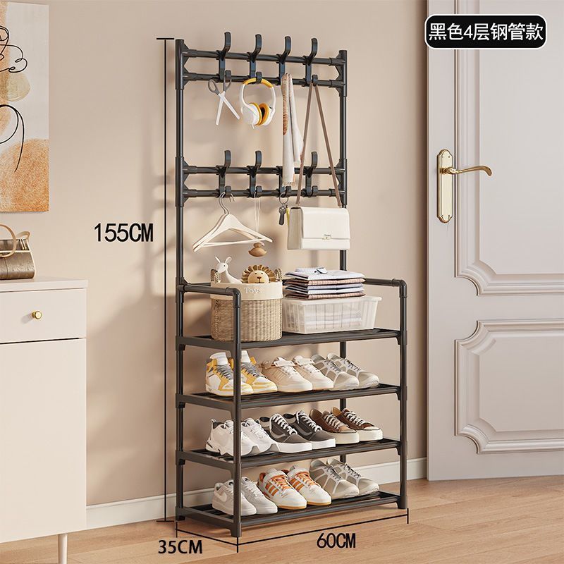 Dust-proof shoe and hat rack, multi-layer household integrated storage, shoe cabinet, coat and hat rack, floor-standing shoe rack for rent Specification image