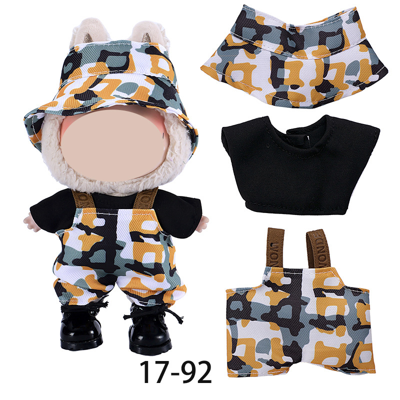 Only suitable for 17cm cloth clothes pendants, 8-shaped checkered overalls and pants set, festival gift details Picture