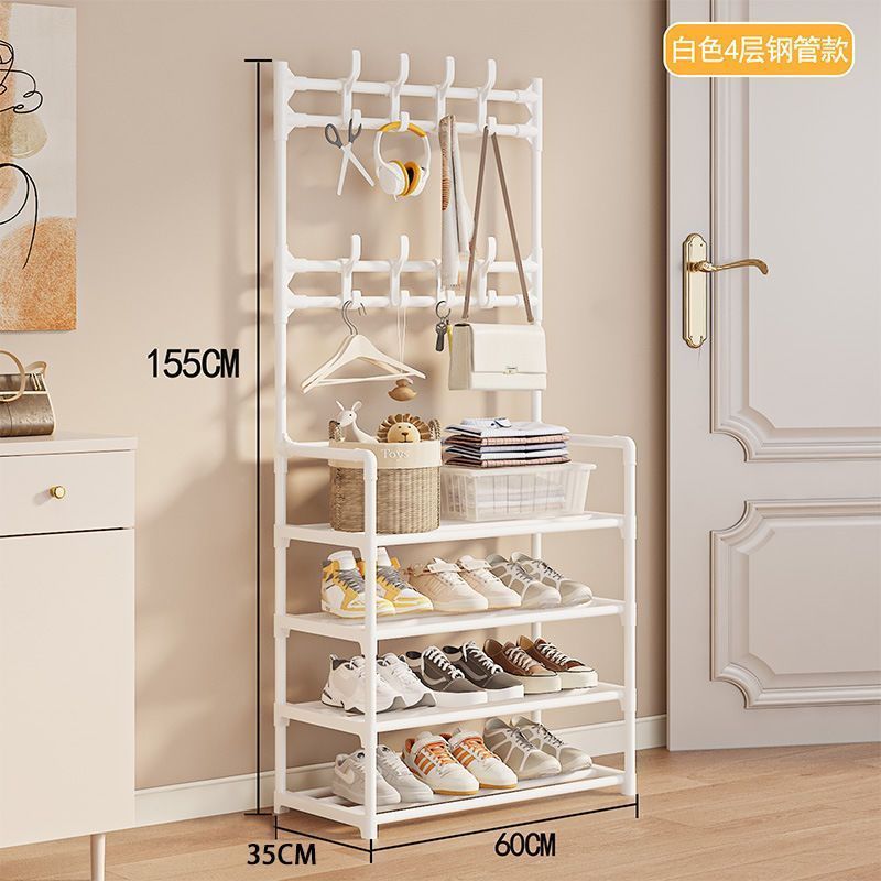Dust-proof shoe and hat rack, multi-layer household integrated storage, shoe cabinet, coat and hat rack, floor-standing shoe rack for rent Item Picture