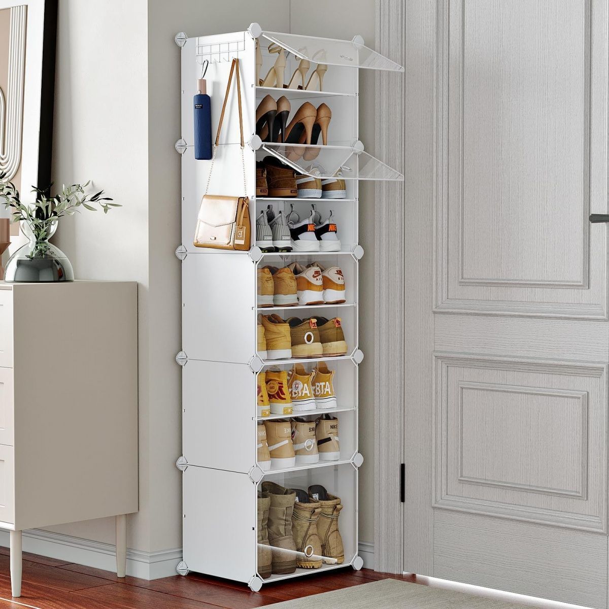 Simple shoe rack assembly, shoe cabinet, plastic storage rack, dust-proof door, household multi-functional storage rack, economical storage Application Scenario