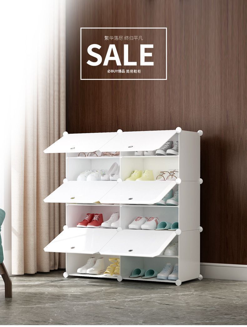 Simple shoe rack assembly, shoe cabinet, plastic storage rack, dust-proof door, household multi-functional storage rack, economical storage detail image 5