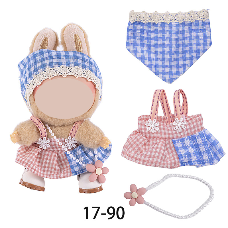 Only suitable for 17cm cloth clothes pendants, 8-shaped checkered overalls and pants set, festival gift Item Picture