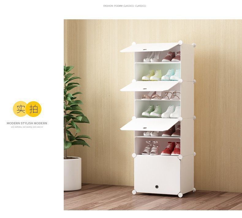 Simple shoe rack assembly, shoe cabinet, plastic storage rack, dust-proof door, household multi-functional storage rack, economical storage detail image 12