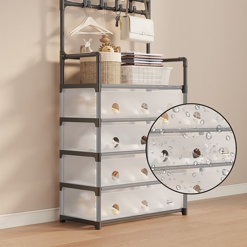 Dust-proof shoe and hat rack, multi-layer household integrated storage, shoe cabinet, coat and hat rack, floor-standing shoe rack for rent Application Scenario