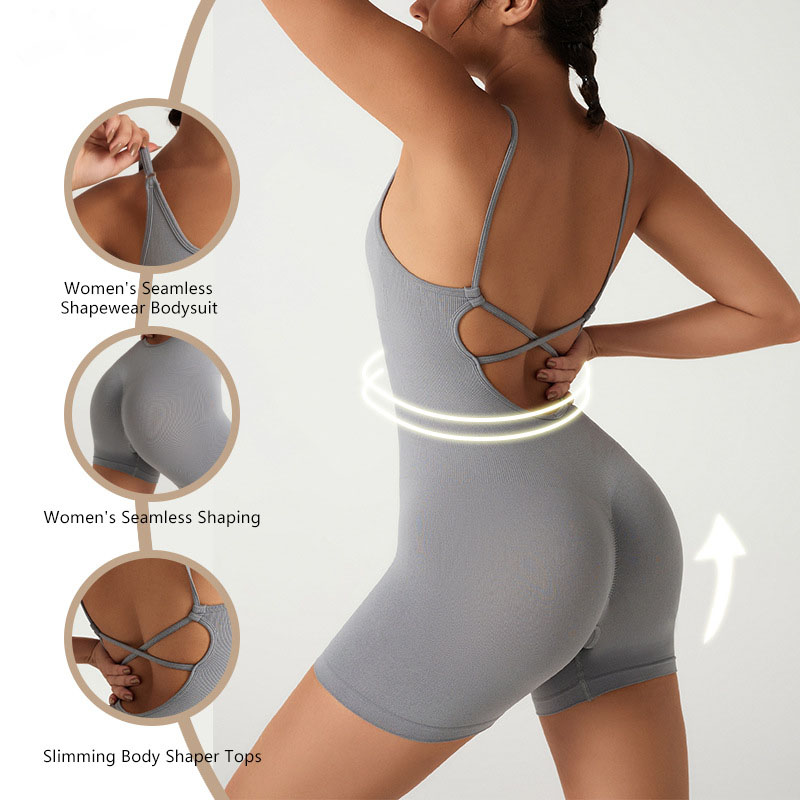 European and American cross-border seamless sports jumpsuit, cross-backless summer quick-drying sexy halter fitness outerwear yoga wear details Picture