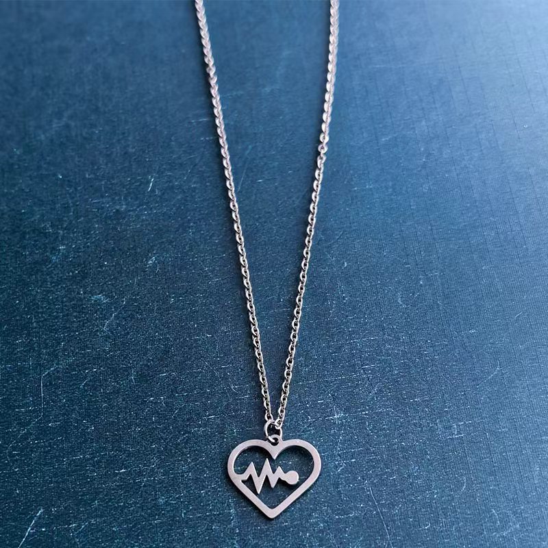 Cross-border foreign trade titanium steel stainless steel DIY jewelry accessories, heart-shaped electrocardiogram pendants, hollowed-out necklaces, bracelets and pendants Specification image
