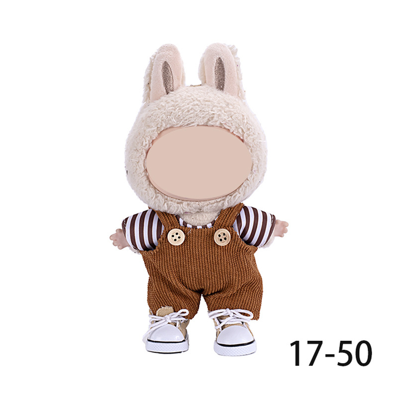 The clothes are suitable for 17cm fabric vinyl dolls, plush toys and other wearable and changeable clothing substitutes