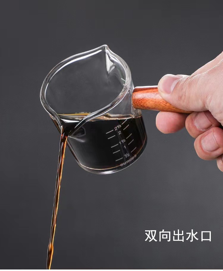 咖啡小奶木柄奶罐玻璃迷你奶锅酱汁浓缩调味工具萃取刻度量杯器具咖啡杯杯子详情2