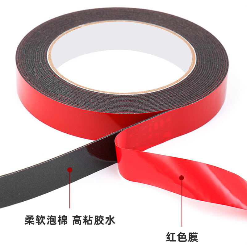 Factory direct sale thick red film black IXPE automotive foam tape, strong high-temperature resistant foam sponge tape, double-sided tape 2.4cm*5m Specification drawing