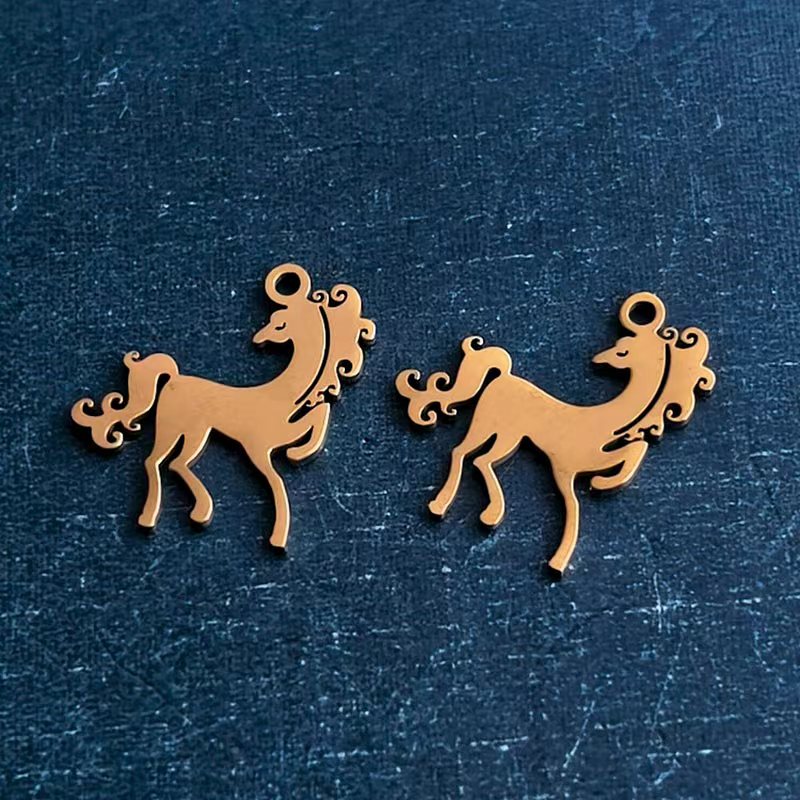 Cross-border foreign trade titanium steel and stainless steel DIY jewelry accessories, animal turning back, horse necklaces, bracelets, pendants and pendants, trendy details Picture
