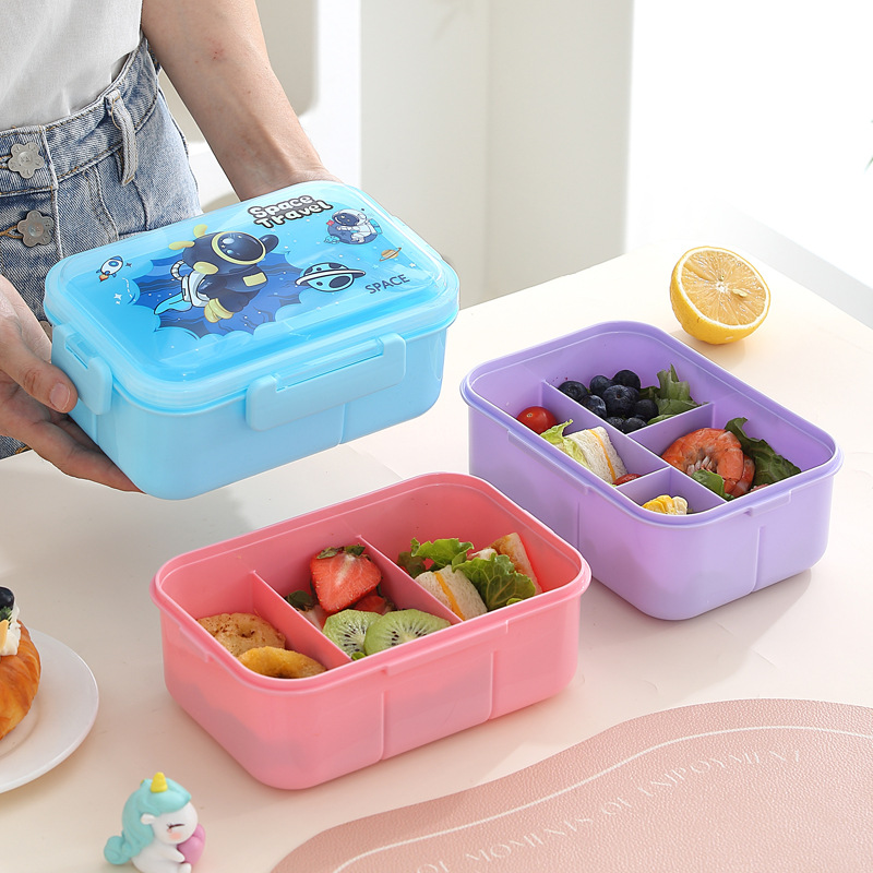 H226-536 four-compartment cartoon lunch box, microwave-heated bento box with tableware, portable fruit box for going out detail image 2