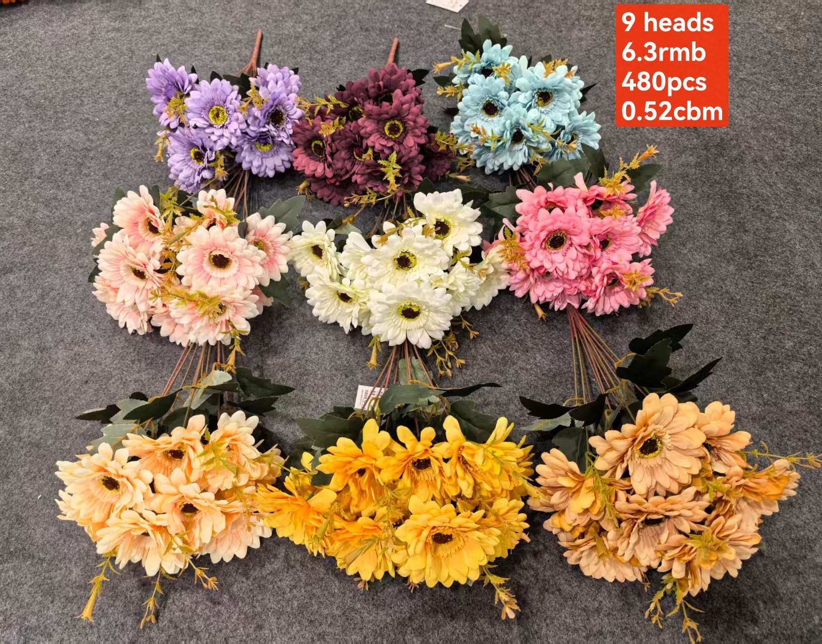 Artificial flower handicrafts, decorative flowers, artificial flowers, 9-head bunches of sunflowers