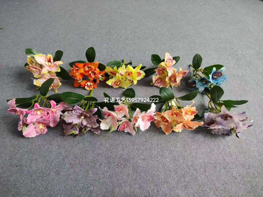 Artificial flowers, 6-head Cattleya wedding artificial flowers, high-end 3D hand-made plastic artificial flowers, plastic flowers, Phalaenopsis flower ornaments, wedding hall decoration artificial flowers, artificial flowers, decorative flowers