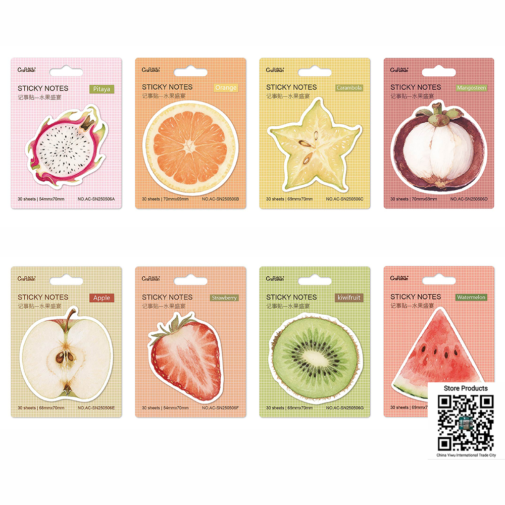 Watercolor Fruit Slice Shaped Sticky Notes, Cute Irregular Self‑Adhesive Memo Pads for Journaling, Office & School Supplies full figure