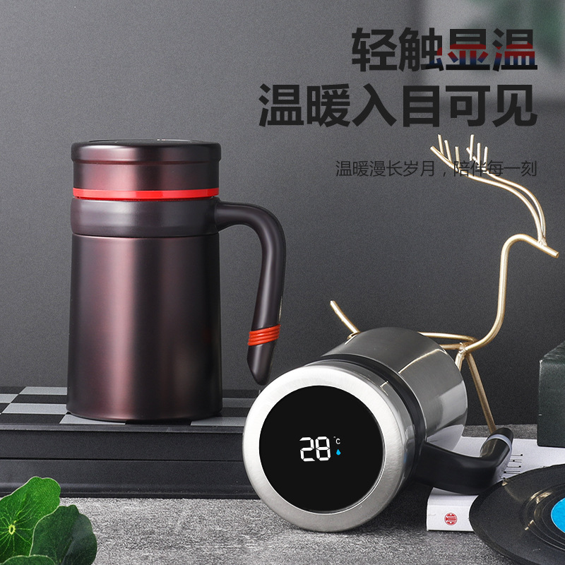 智能显温不锈钢保温杯办公手柄水杯男士泡茶杯活动礼品刻字水杯子保温杯