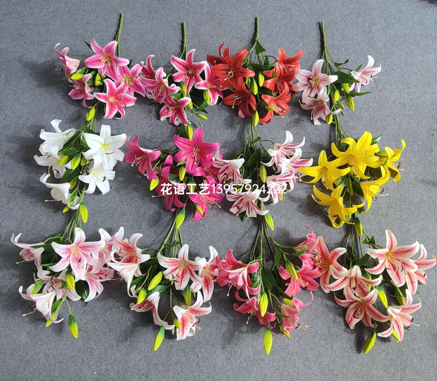仿真百合花 假花高档绢花客厅餐桌电视柜落地居家摆设装饰花婚庆婚礼装饰假花仿真花
