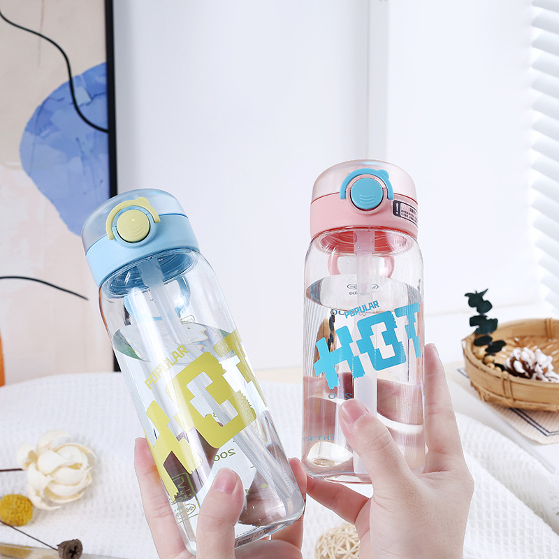 X152-5909 Simple and fresh children's water cup, high appearance level plastic straw cup for students, large capacity Specification image